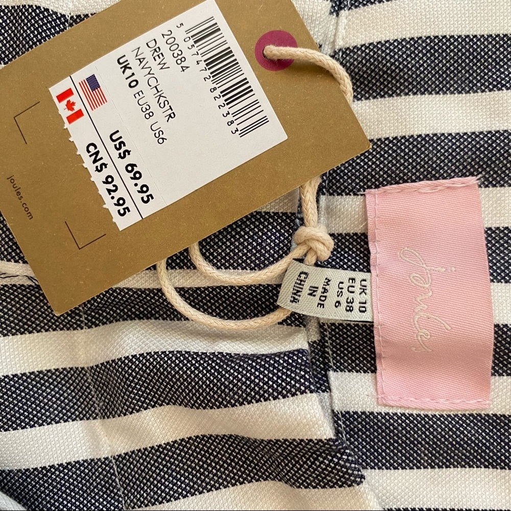 NWT Joules Blue and Cream Striped Baggy Linen Pants - Picture 6 of 8